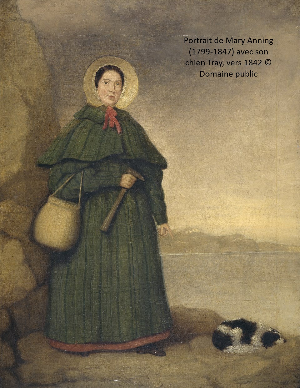 Pioneer fossil collector of Lyme Regis, Dorset. Oil painting by an unknown artist, before 1842. Golden Cap is visible in the background. Held at the Natural History Museum, London.